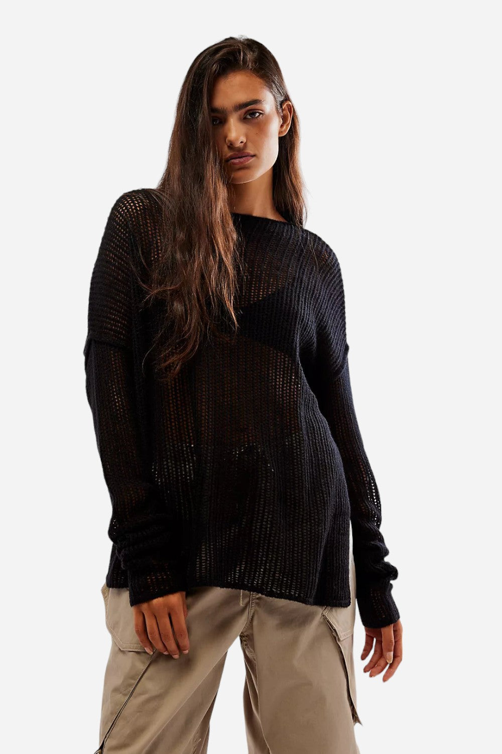 Free People 100% Cashmere Harmony shops Sweater Pullover in Black