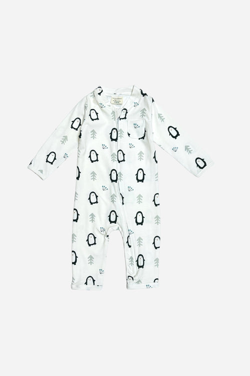 Viverano Penguin Zipper Baby Coverall Jumpsuit in Natural