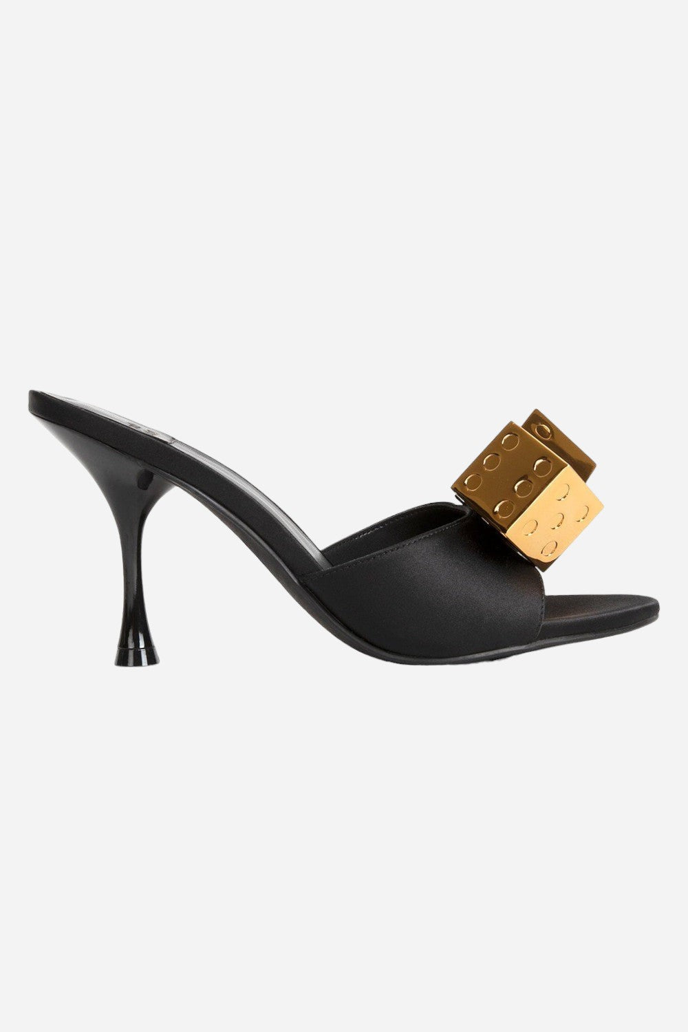 Jeffrey Campbell Dice Heels in Black Satin Gold – CHROME