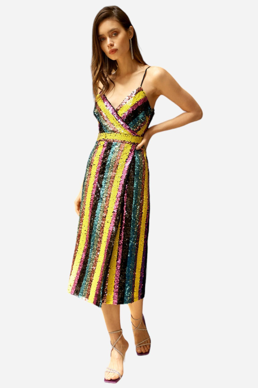 Adelyn Rae Solana Midi Sequin Dress in Multi Bright Size XS, Sold by Chrome