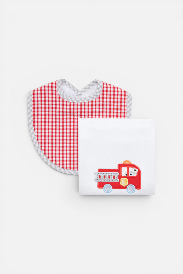 3 Marthas Fire Truck Bib & Burp Box Set
