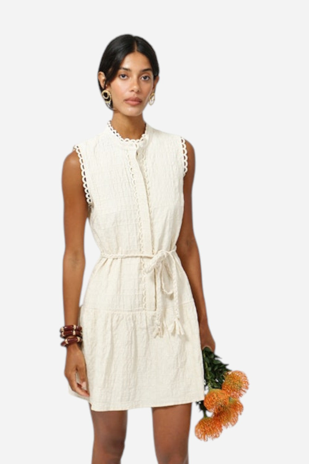 Adelyn Rae Genny Textured Sleeveless Shirt Mini Dress – CHROME