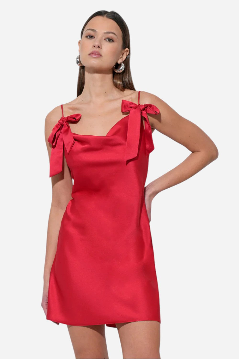 Kia Satin Mini Dress with Bows | Adelyn Rae L / RED Kia Satin Mini Dress with Bows | Adelyn Rae L / RED