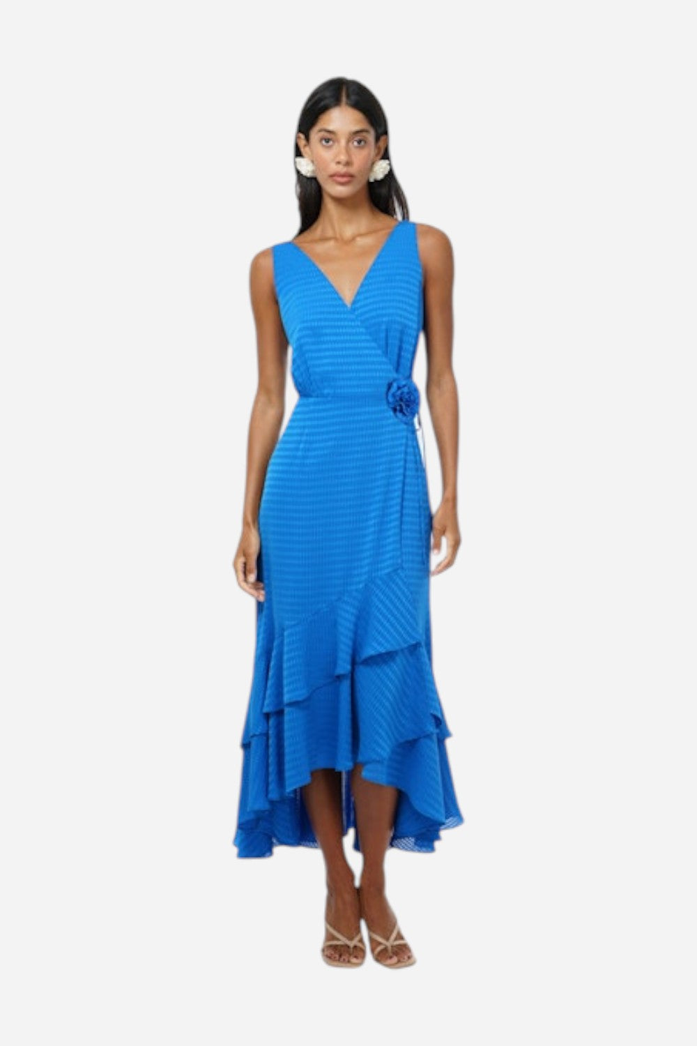 Patricia Textured Rosette Wrap Midi Dress