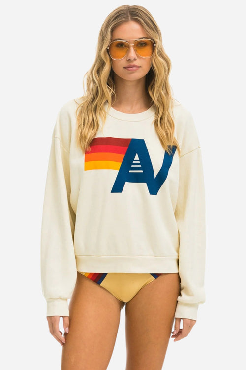 Aviator Nation Logo Relaxed Crew Sweatshirt in Vintage White