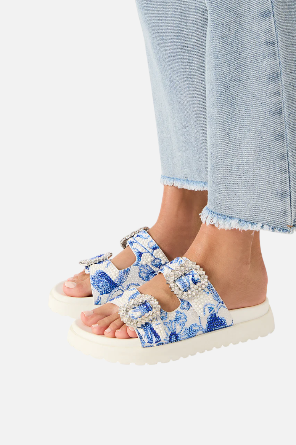 Betsy Johnson Matie White Blue Floral Sandal – CHROME