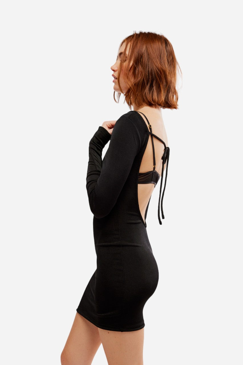 Free People Call Me Later Long Sleeve Mini Dress in Black – CHROME