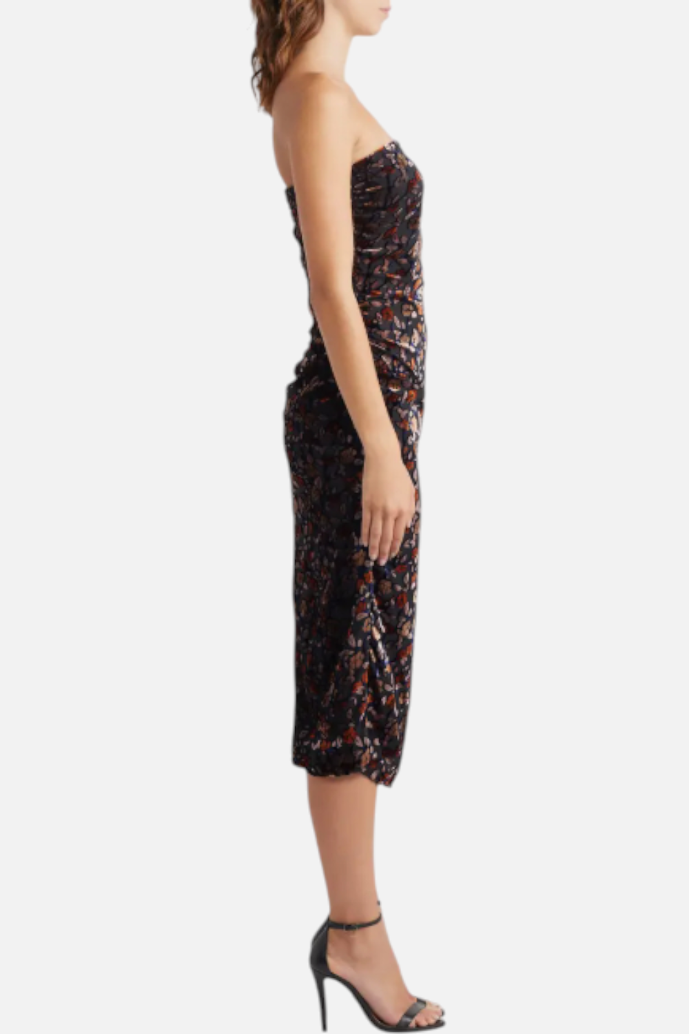 Lulus Pixie Metallic Floral Strapless Mesh Midi Dress – CHROME