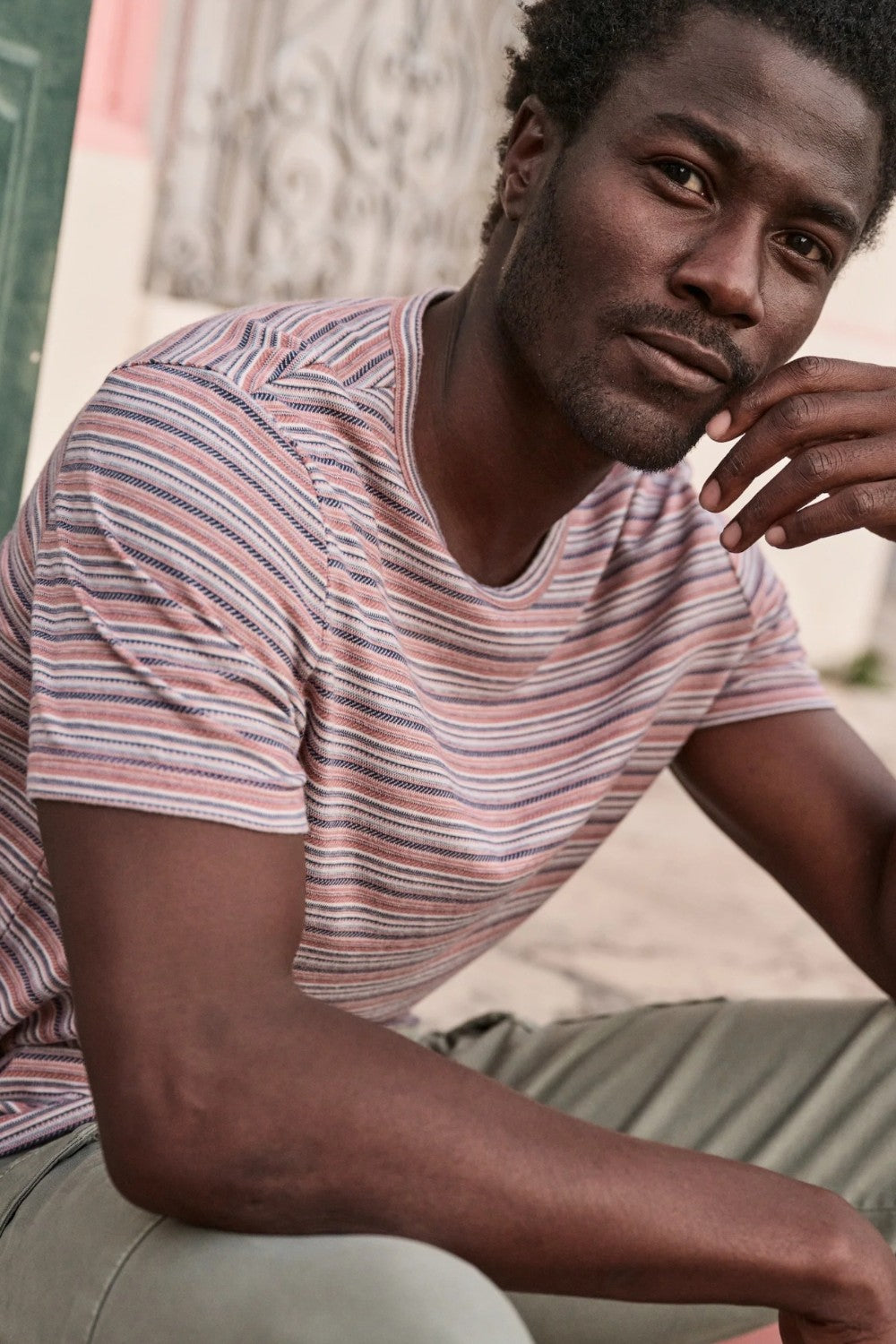 Marine Layer Signature Jacquard Crew Tee in Withered Rose Multi