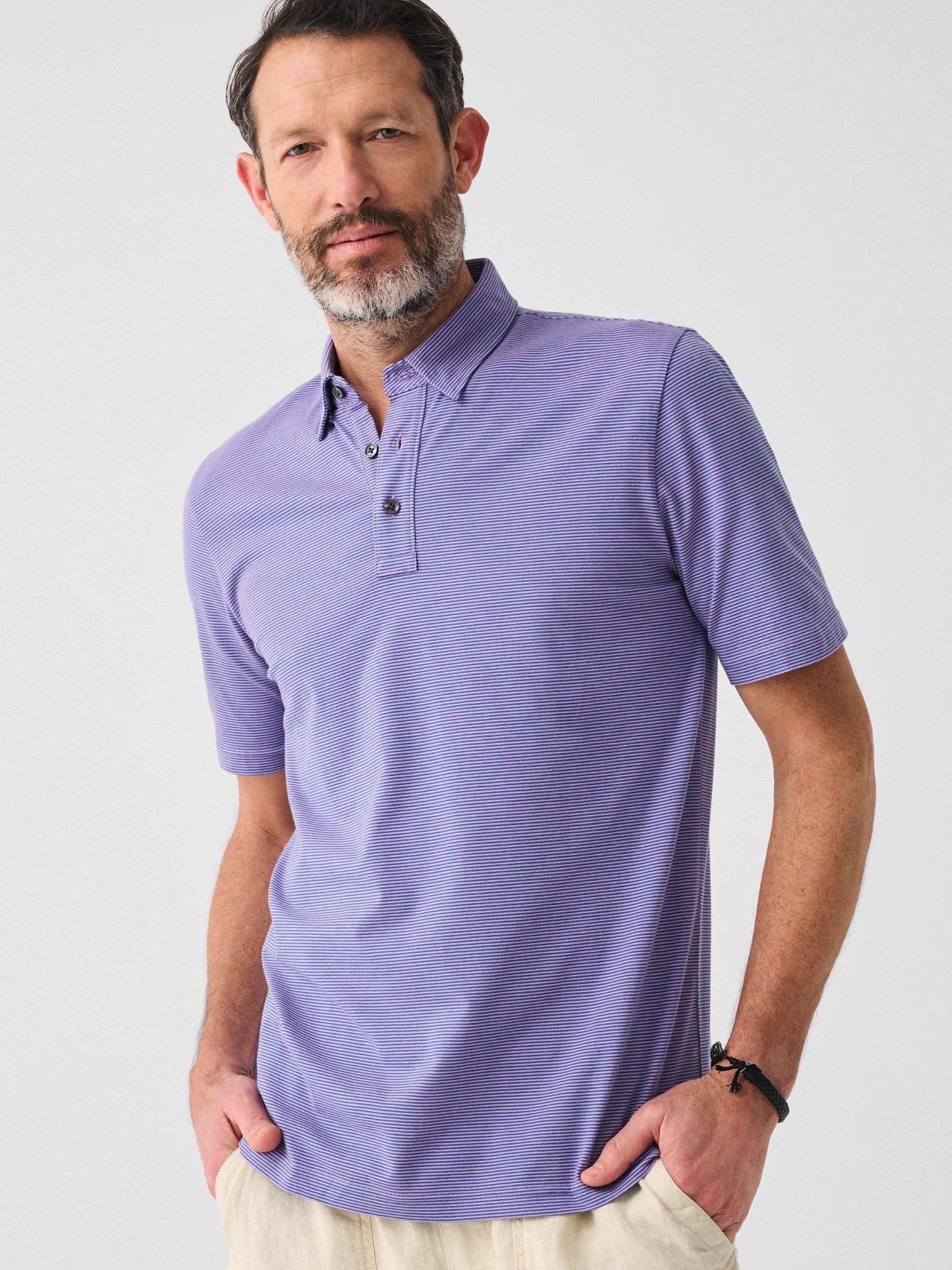 Faherty Mens SS Movement Pique Polo in Navy Depere Stripe main image 0