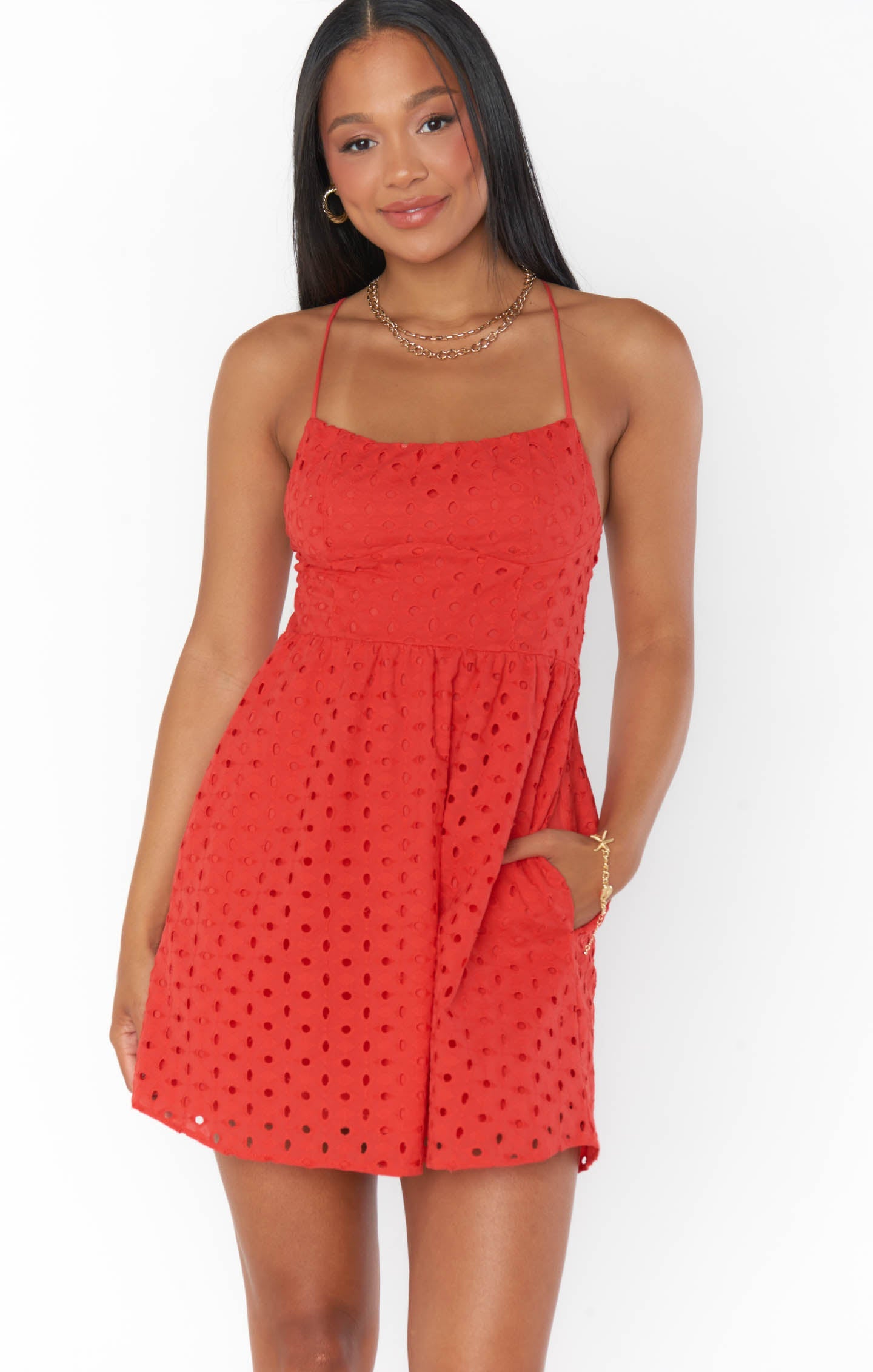 Show Me Your Mumu Out Of Town Mini Dress in Red Eyelet – CHROME