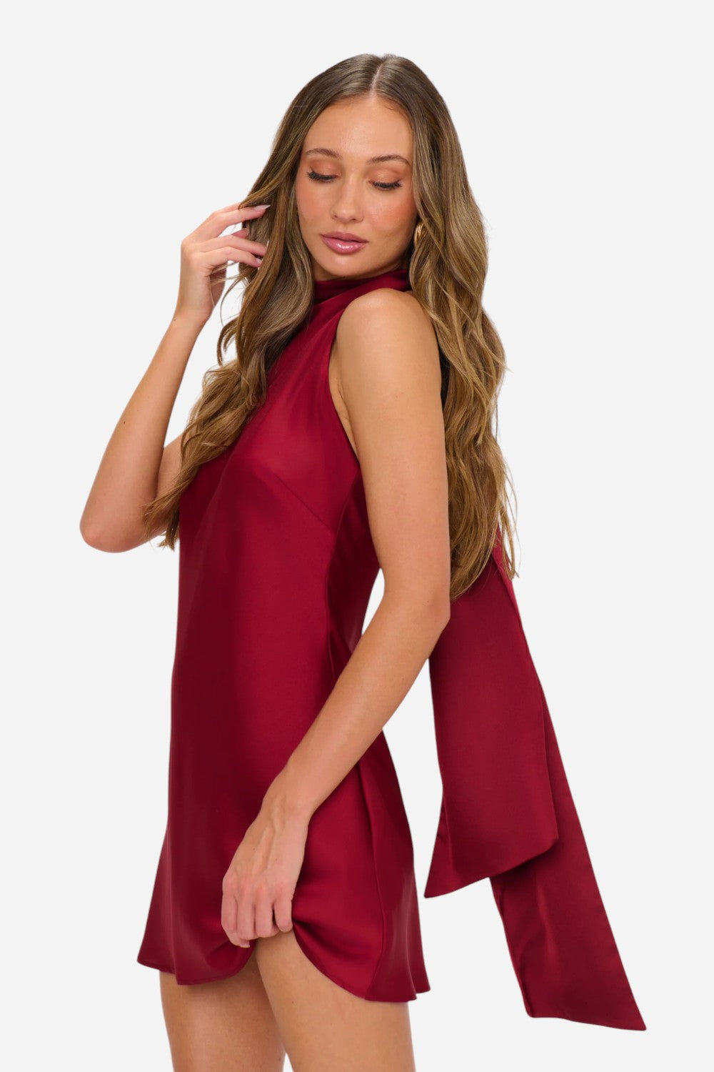 Show Me Your Mumu Lisa Mini Dress in Cranberry Luxe Satin CHROME Show Me Your Mumu Lisa Mini Dress in Cranberry Luxe Satin CHROME