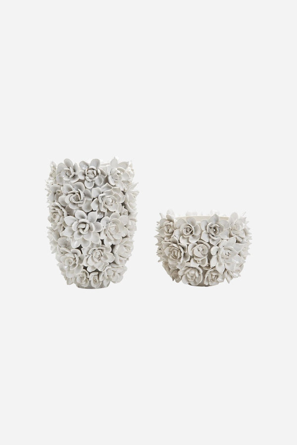 Two's Company Succulents Ceramic Planter/Vase in White