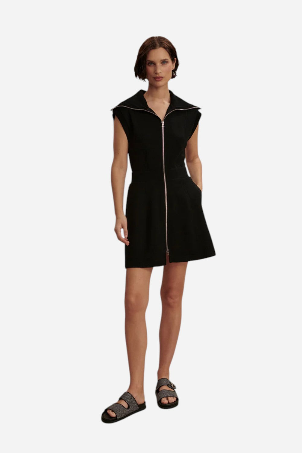 varley black dress Varley Rebecca Zip-Through Dress in Black  CHROME
