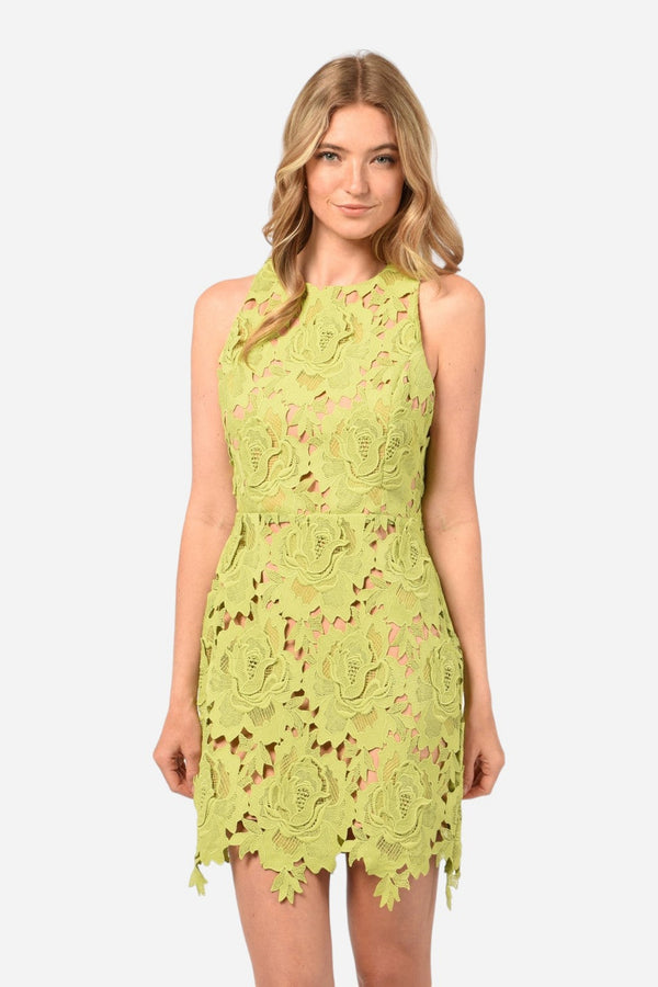 Adelyn Rae Cassie 3D Crochet Mini Dress in Lime Green