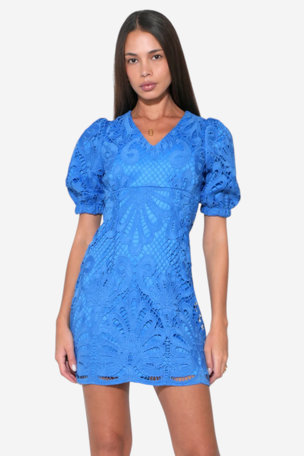 Adelyn Rae Maria Scallop Laci Mini Dress in Cornelia Blue