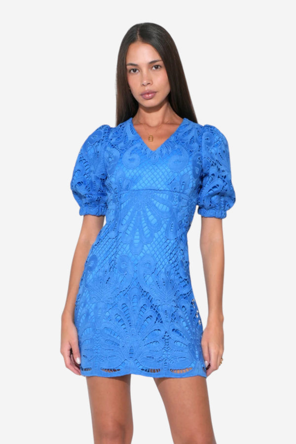 Adelyn Rae Maria Scallop Laci Mini Dress in Cornelia Blue