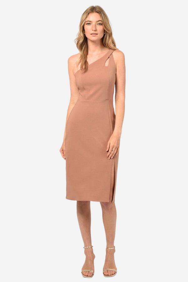 Adelyn Rae Selia Asymmetrical One Shoulder Dress in Clay