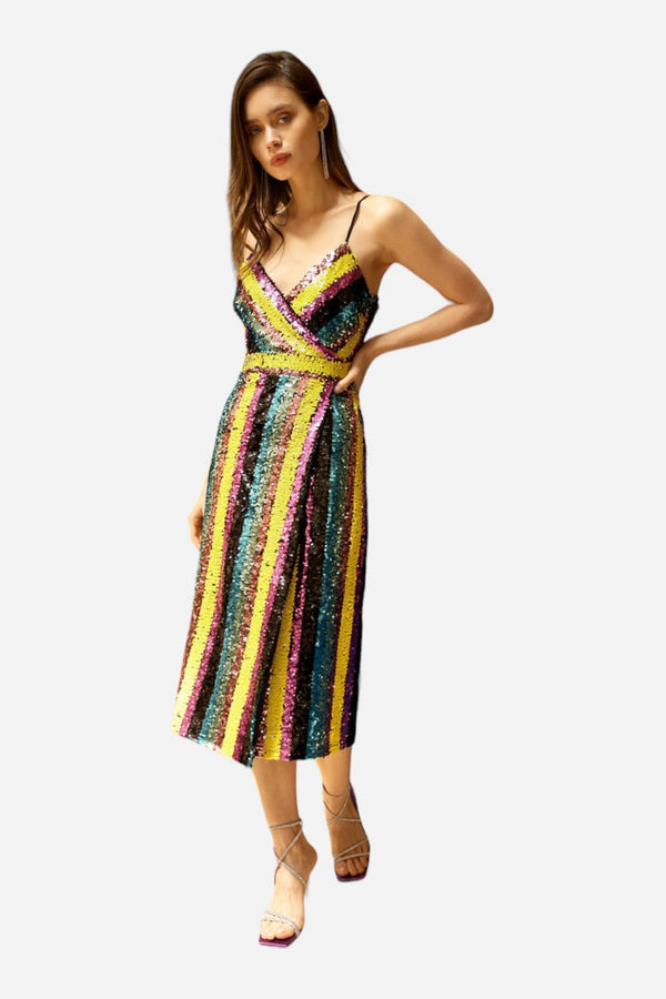 Adelyn Rae Solana Midi Sequin Dress in Multi Bright