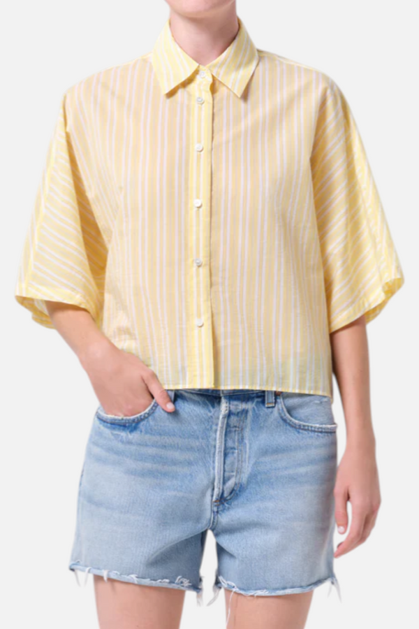 Agolde Merrin Shirt in Wirrel Stripe Lemon Drop