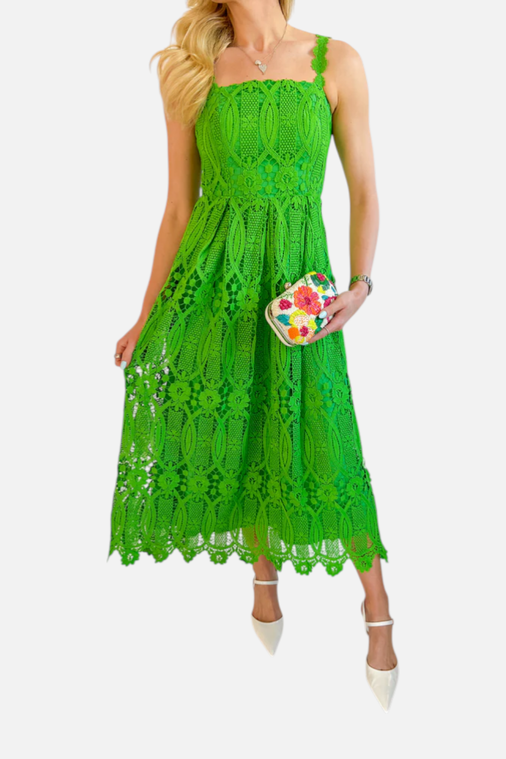 knee length dresses for ladies Adelyn Rae Alice Strap Lace Midi Dress in Matcha – CHROME