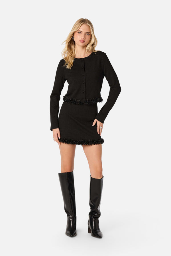 ASTR the Label Claire Beaded Flower Tweed Skirt in Black