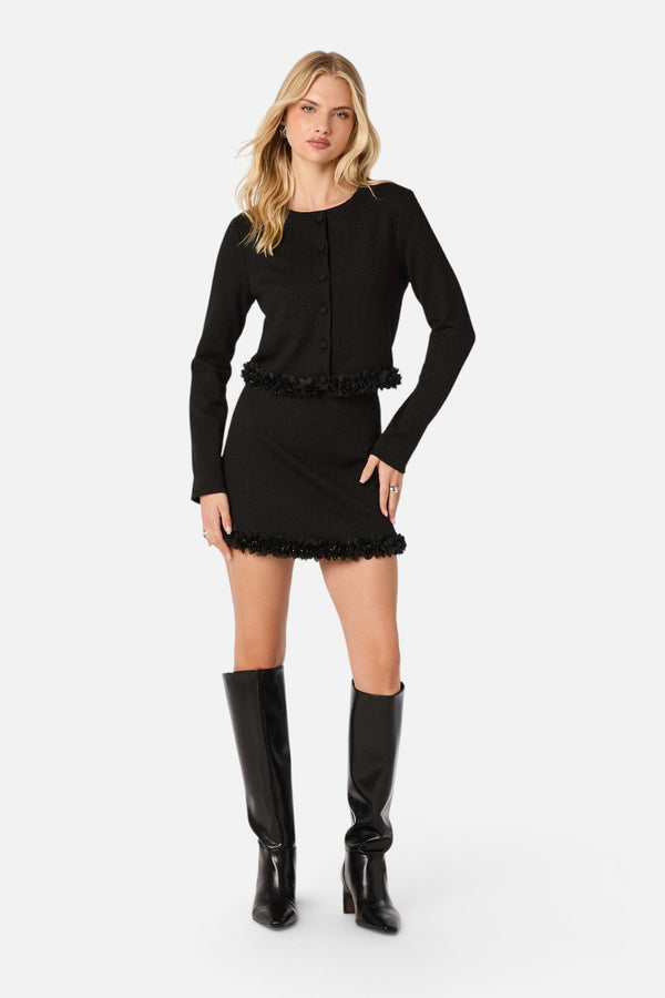 ASTR the Label Claire Beaded Flower Tweed Skirt in Black