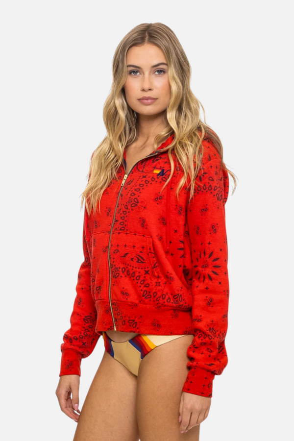 Aviator Nation Bandana Zip Hoodie in Flash Red