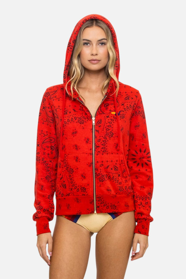 Aviator Nation Bandana Zip Hoodie in Flash Red