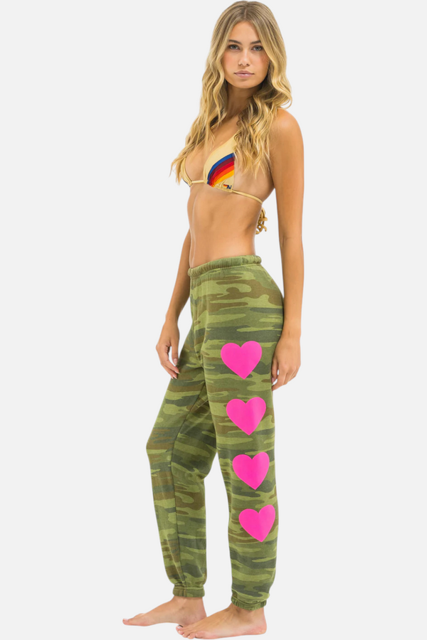 Aviator Nation Heart 4 Sweatpant in Camo & Neon Pink