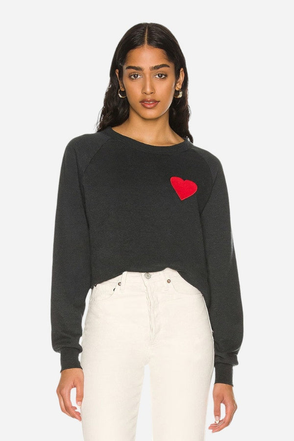 Aviator Nation Heart Stitch Crew Sweatshirt in Charcoal