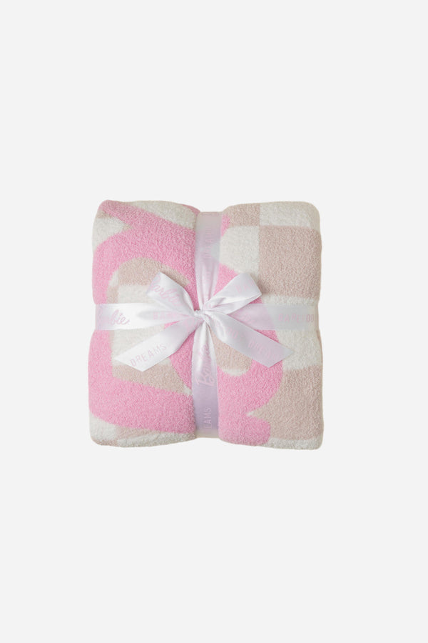 Barefoot Dreams CozyChic Barbie Checkered Throw in Barbie Pink Multi