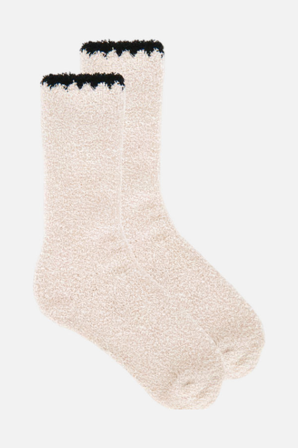 Barefoot Dreams CozyChic Blanket Stitch Stone Socks