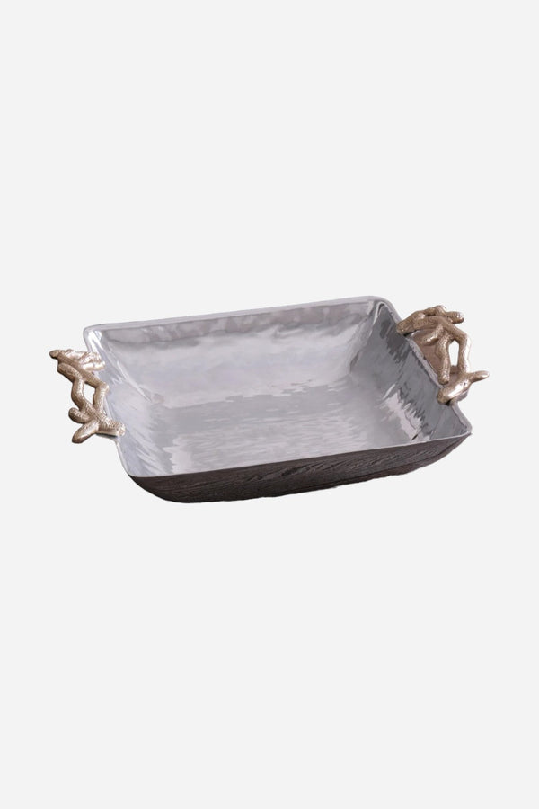 Beatriz Ball Coral Square Small Bowl with Gold Handles