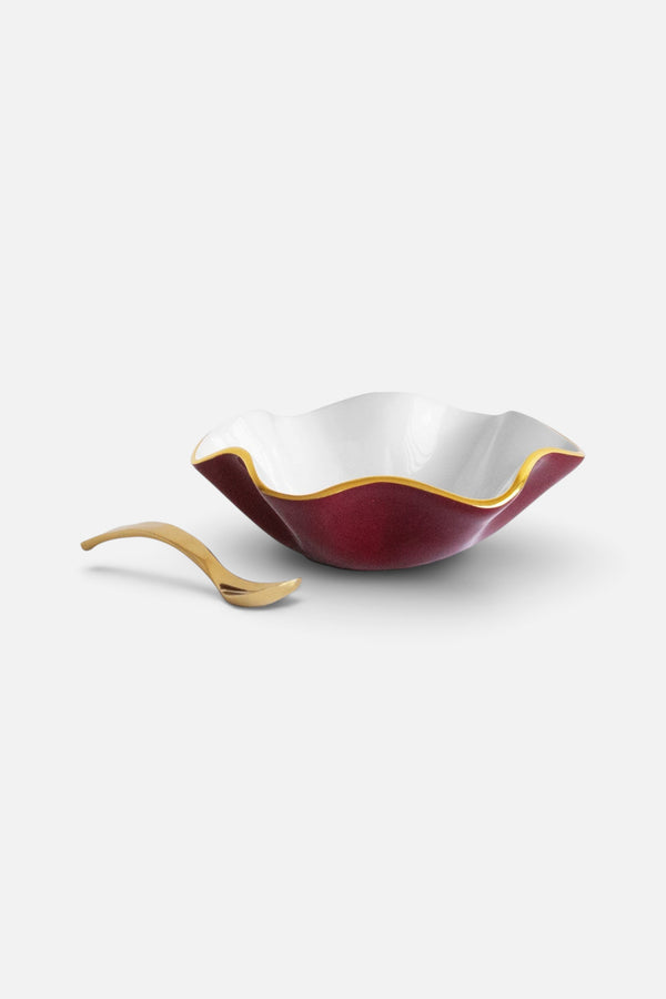 Beatriz Ball Encanto Carola Small Round Bowl with Spoon in Bordeaux and White