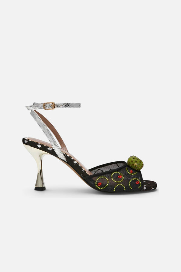 Betsey Johnson Martini Heeled Sandal in Black Multi