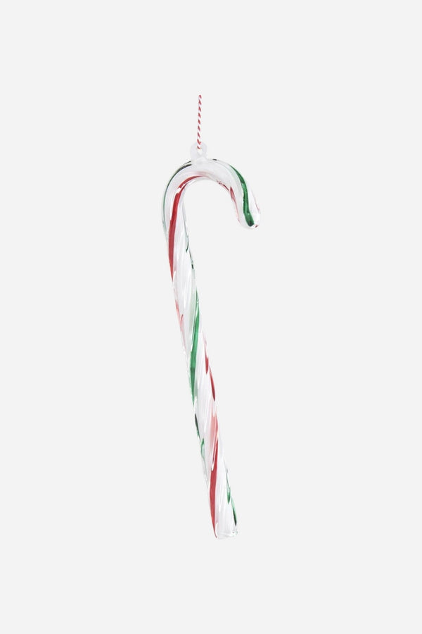 Blown Glass Candy Cane Ornament - Red & Green