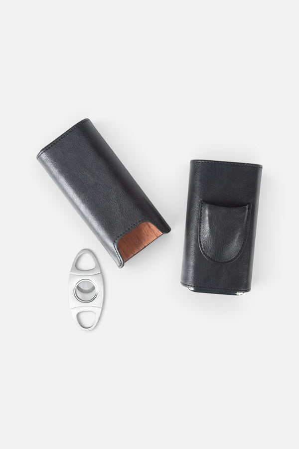 Brouk & Co. Ashton 3-Cigar Leather Case with Cutter