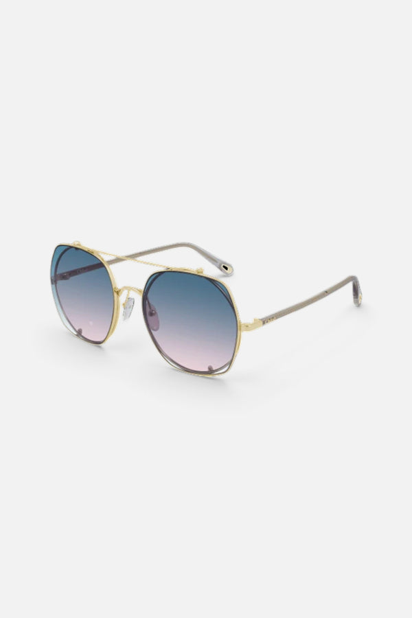 Chloe Gold/Gray Sunglasses with Light Blue Gradient lenses