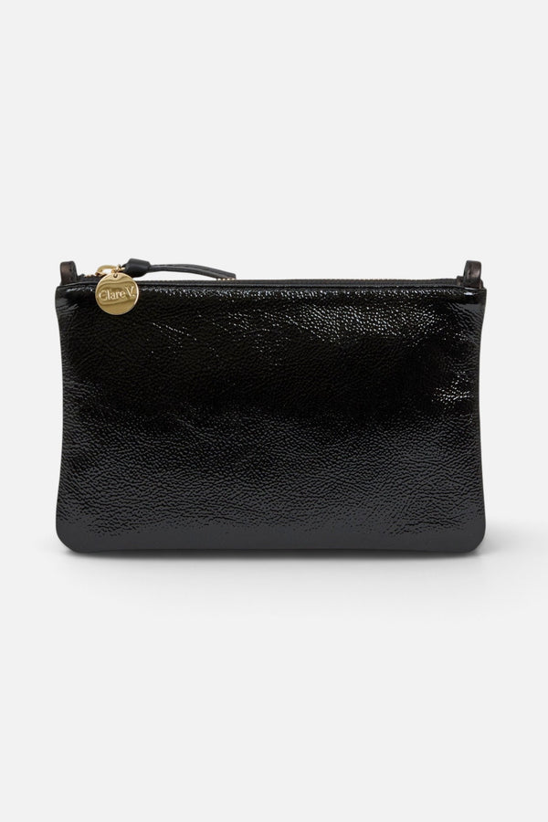 Clare V Wallet Clutch with Tabs in Black Crinkle Patent