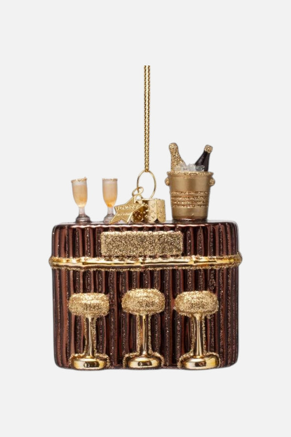 Cocktail Bar Glass Ornament in Brown and Gold