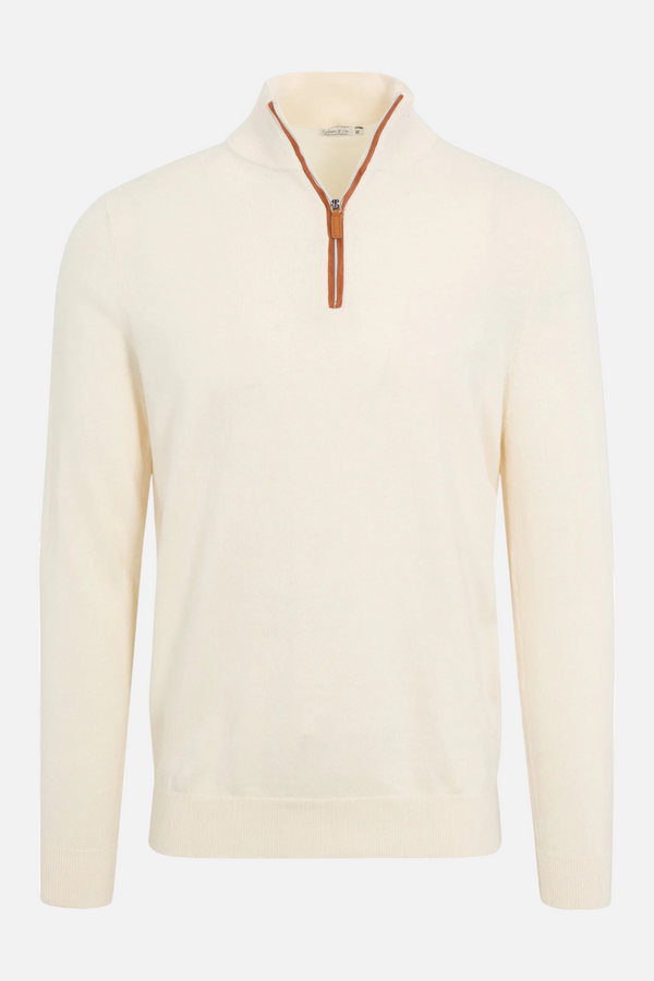 Collars & CO Luxury Touch Cotton and Cashmere Quarter Zip Sweater in Cream