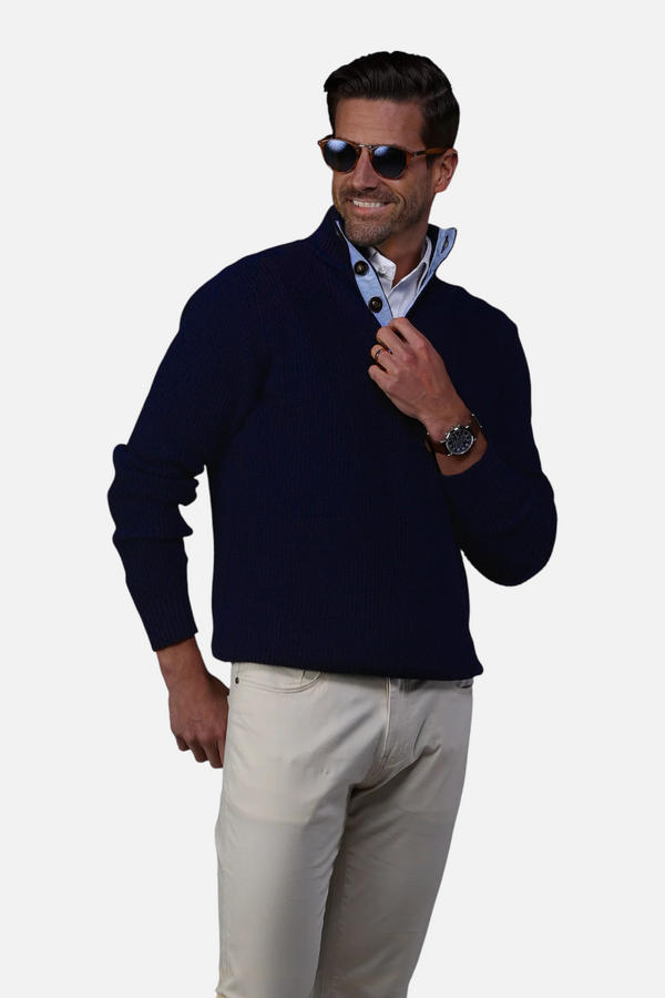 Collars & CO Men's Kennebunkport Cotton Sweater in Navy