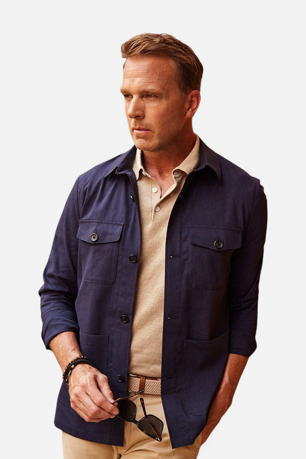 Collars & Co Monterey Cotton & Linen Overshirt in Navy