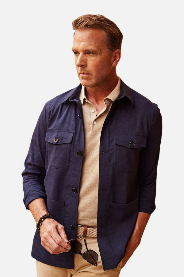 Collars & Co Monterey Cotton & Linen Overshirt in Navy