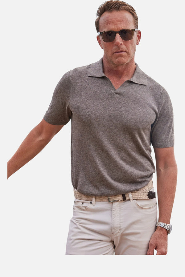 Collars & Co. Ravello Summer Weight Linen Blend Polo in Brown