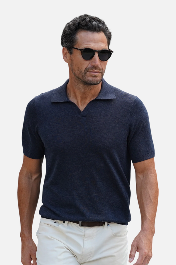 Collars & Co Ravello Summer Weight Linen Blend Polo in Navy