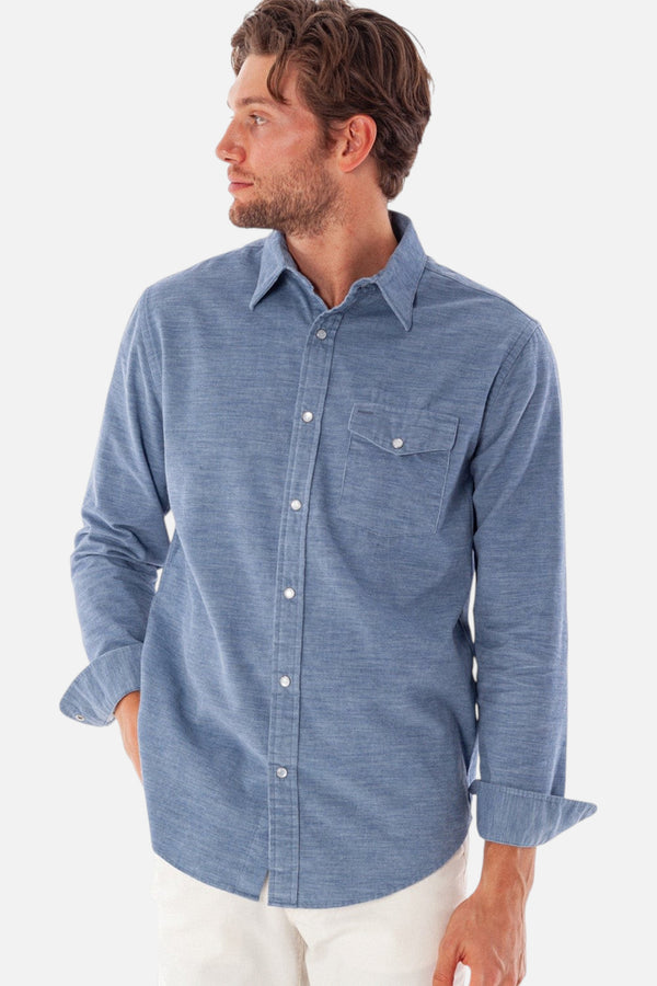Criquet Corduroy Pearl Snap in Heather Steely Blue