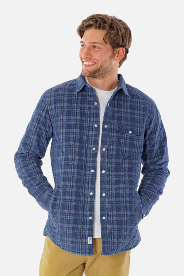 Criquet Corduroy Quilted Shacket in Dusty Blue Plaid