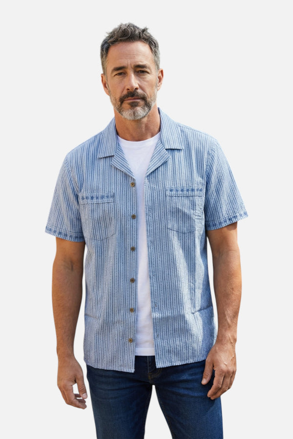 Criquet Men's Desi Shirt in Embroidered Navy